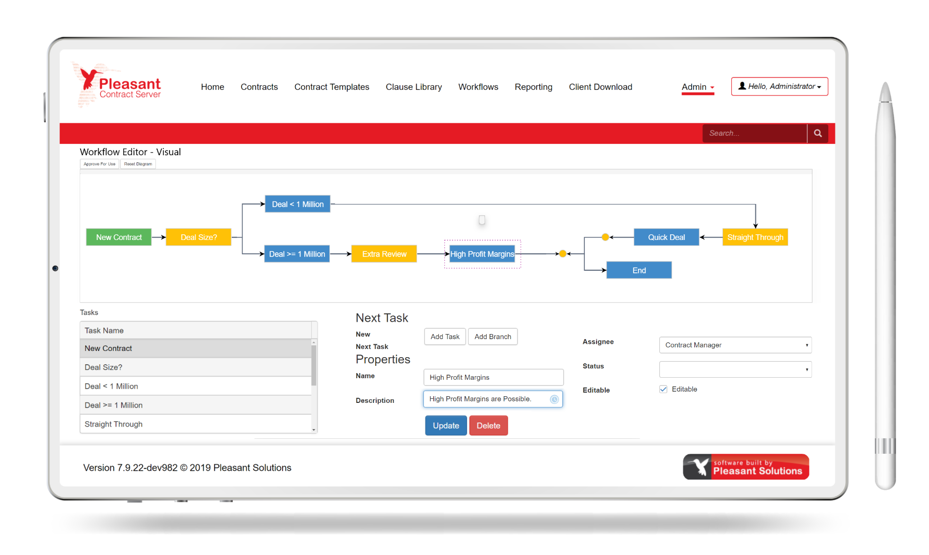 Contract Workflow Management on Pleasant Contract Management Server.